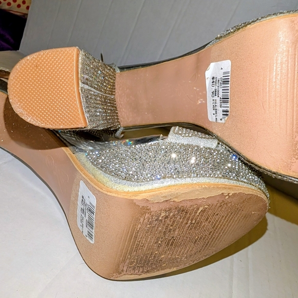 Windsor Silver Rhinestone Platform Block Heels - Picture 4 of 7